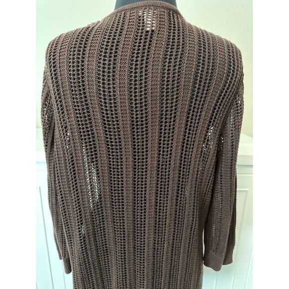 Chico’s Open Front Open Knit Cardigan Sweater Beaded Fringe Sz 2 /14 Brown Boho - Picture 6 of 10